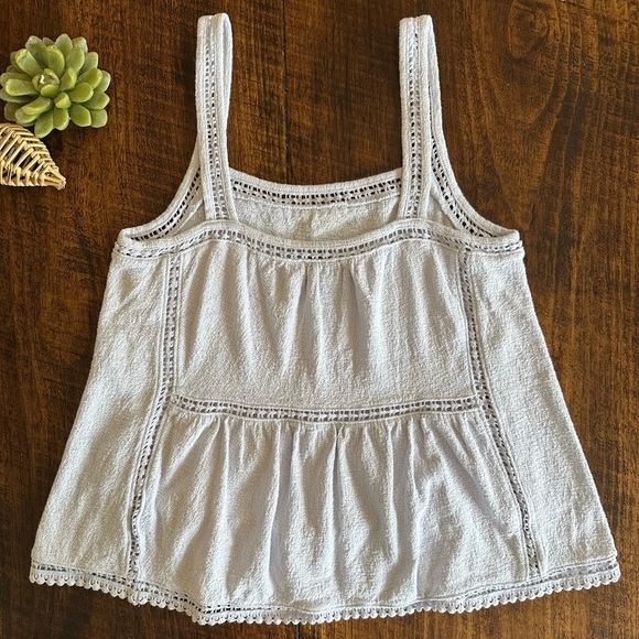 J. Crew | Point Sur Powder Blue Cotton Boho Tank Top w/Crochet-Lace Detail - Picture 2 of 7